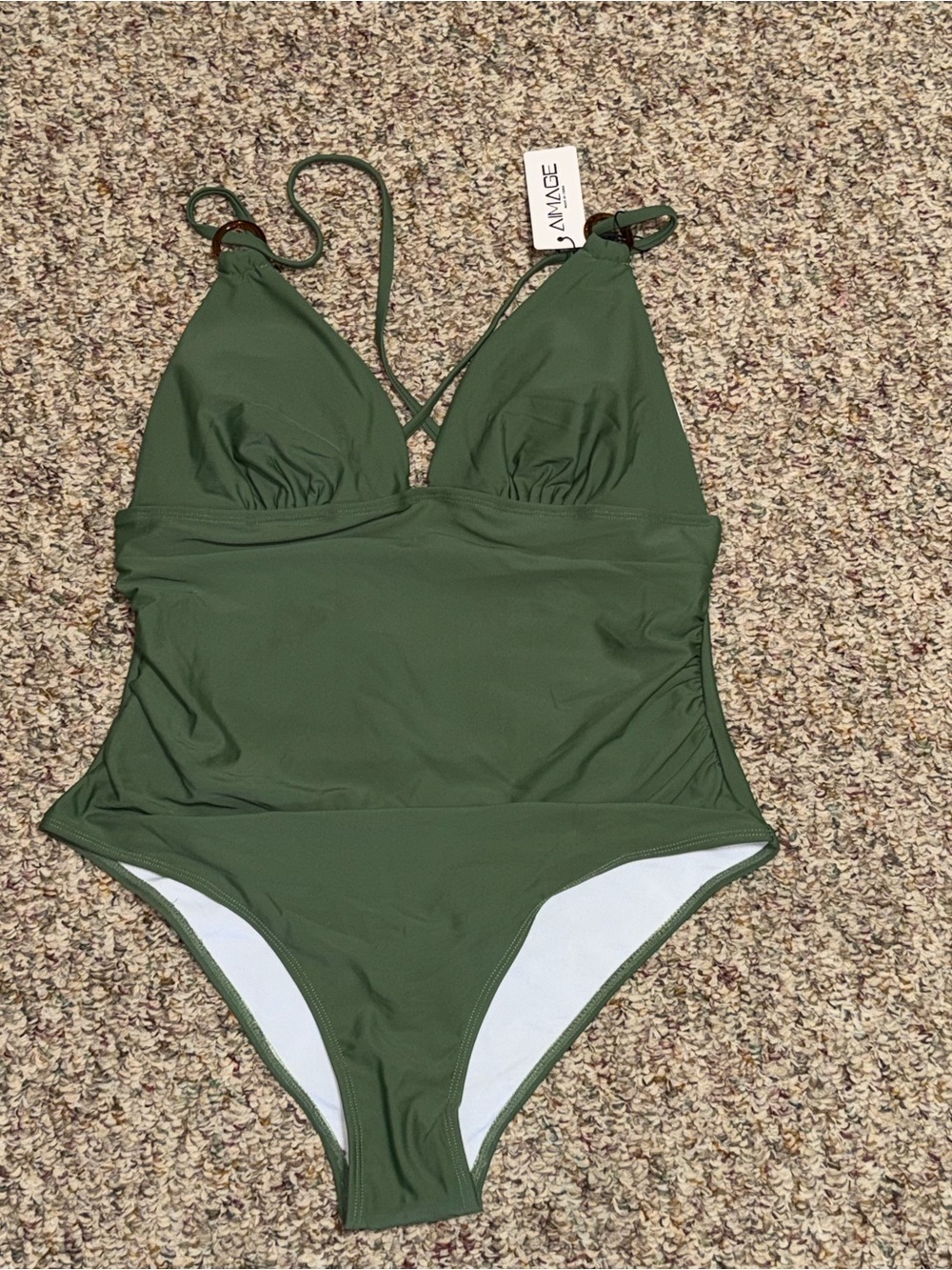 NWT women's size large Olive Green One-Piece Swimsuit beach‎ pool